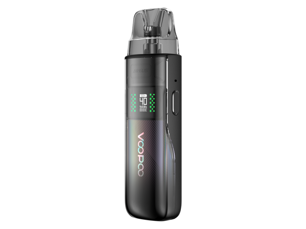 VooPoo Argus E40 Pod-System mit 40 Watt, 1800mAh, 4,5ml und einer Beschreibung der technischen Spezifikationen.